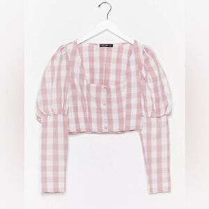 NASTY GAL Gingham Crop Long Sleeve NWT